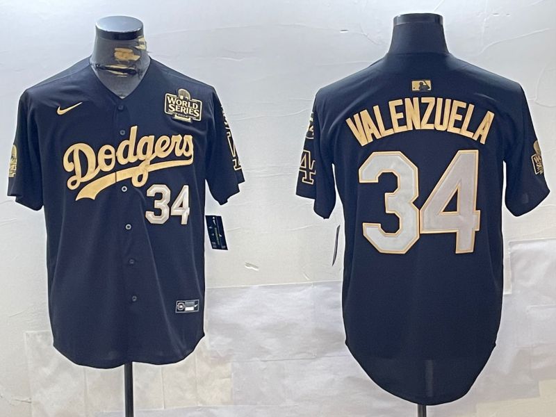 Men Los Angeles Dodgers #34 Valenzuela Black Gold Game 2024 Nike MLB Jersey style 12022